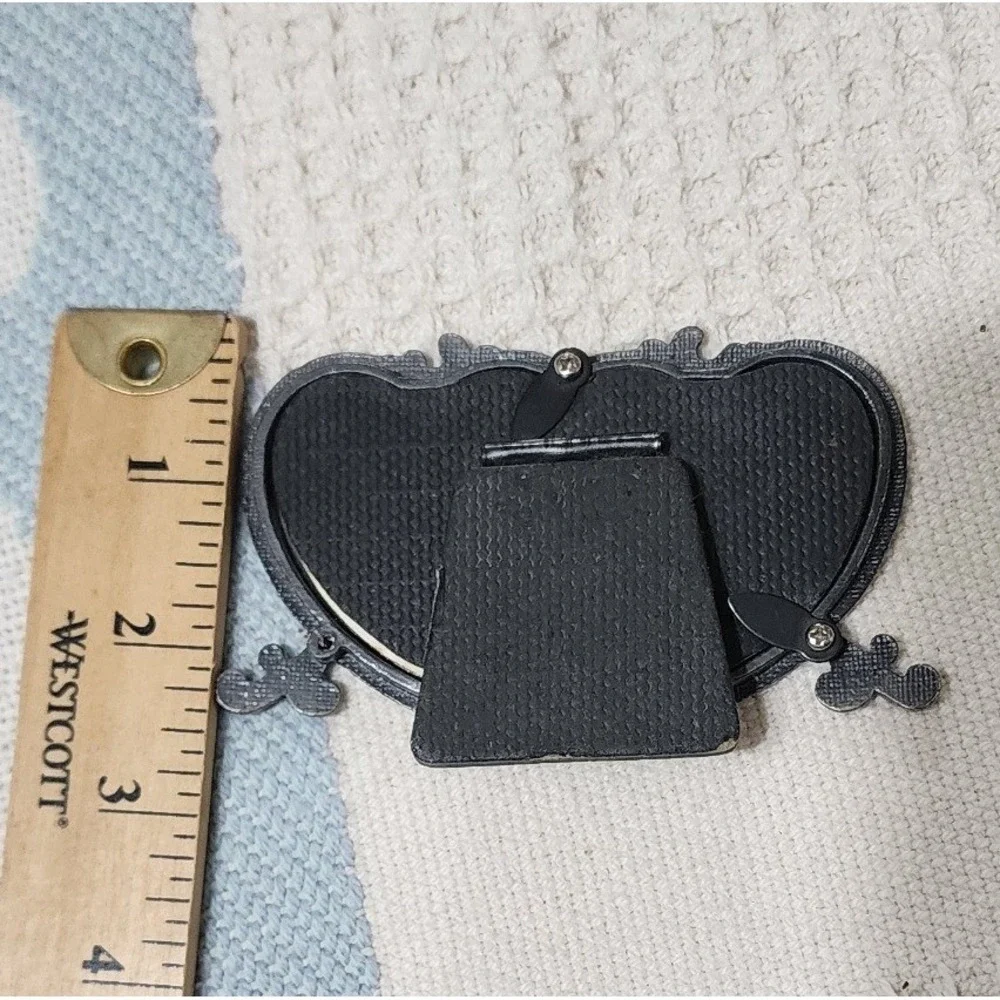 Vintage Double Heart Miniature Picture Frame Pewter Tone Ornate Victorian Style